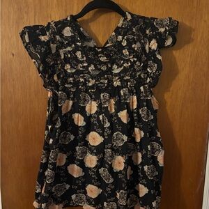 Ulla Johnson Black and Peach Floral Blouse